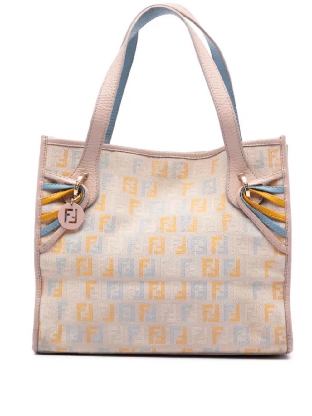 Fendi zuchinno Pale Pink Canvas Tote with Blue and Yellow Zucca Print
